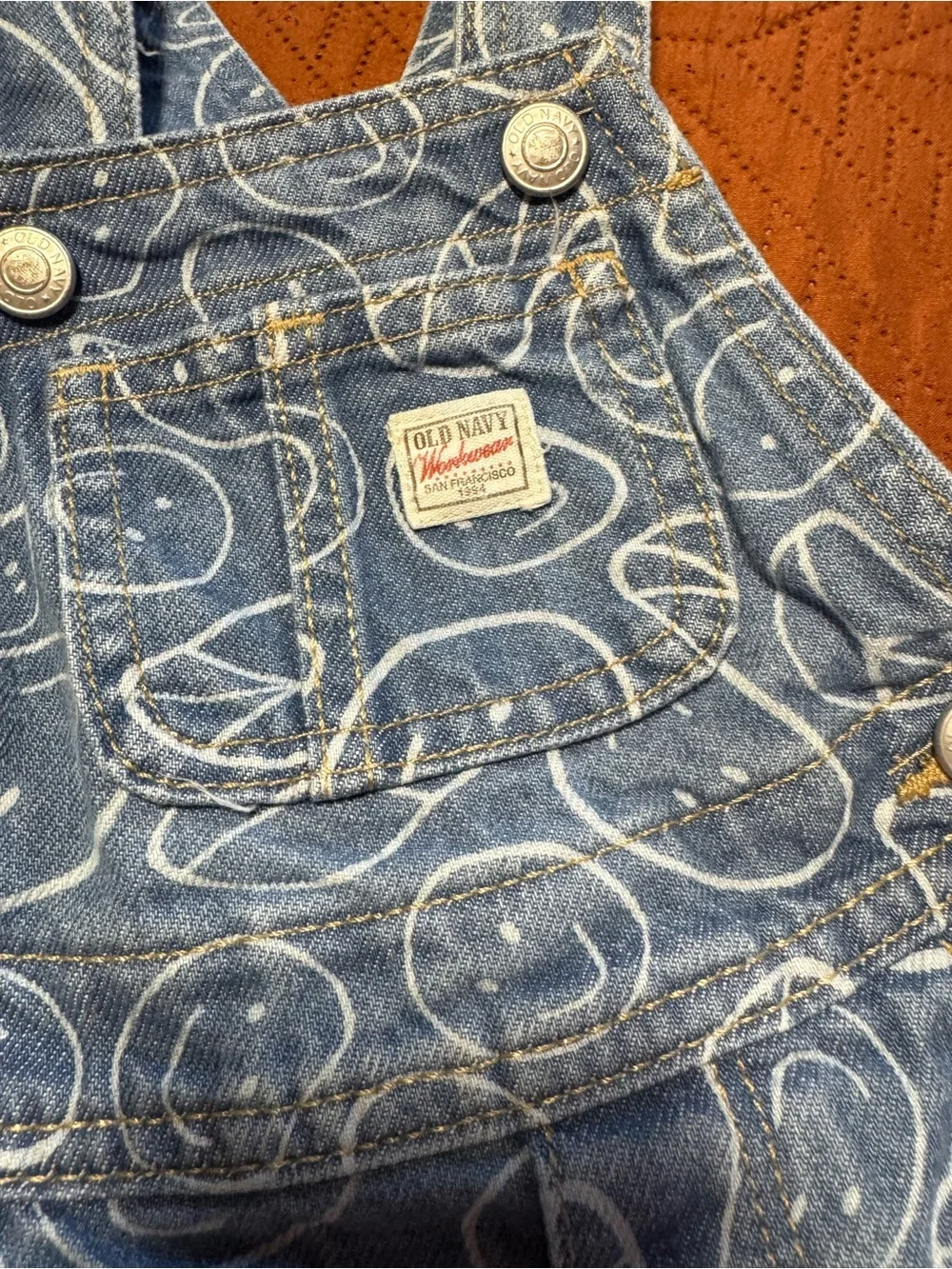 Old Navy Smiley Face Denim Overalls 3-6M